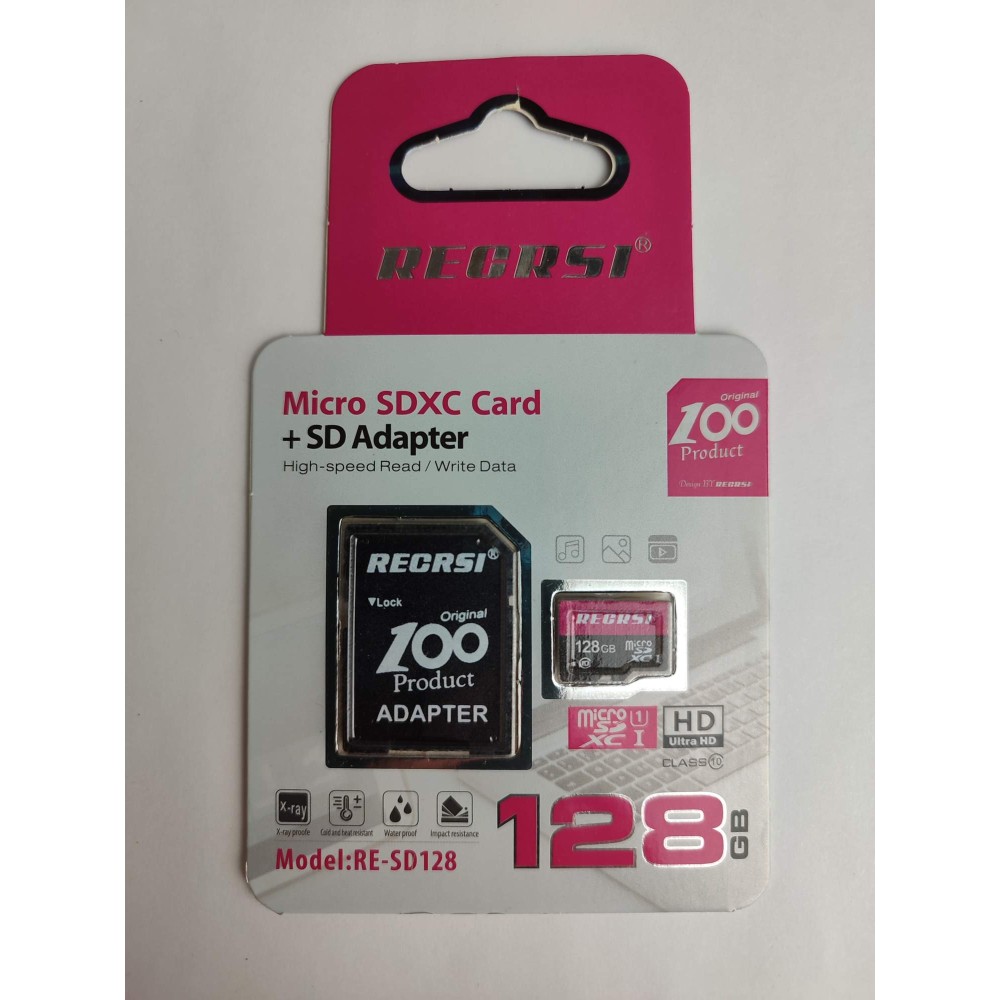 128Гб карта памяти RECRSI RE-SD microSD + SD адаптер class10