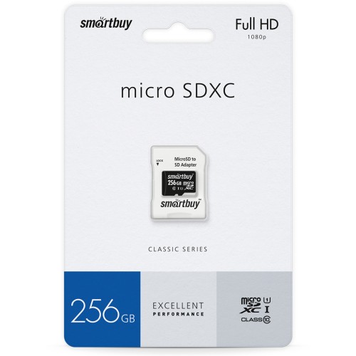 256Гб карта памяти SMARTBUY microSDXC class 10 UHS-1 + SD адаптер