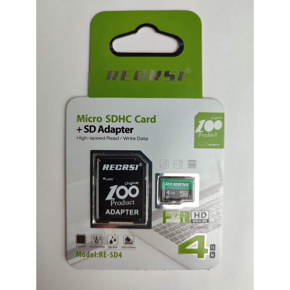 4Гб карта памяти RECRSI RE-SD microSD + SD адаптер class10