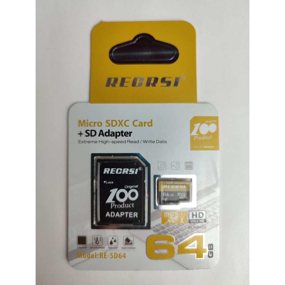 64Гб карта памяти RECRSI RE-SD microSD + SD адаптер class10