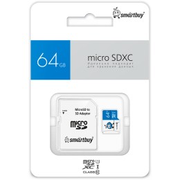 64Гб карта памяти SMARTBUY microSDXC + SD адаптер class10 UHS-I BLUE