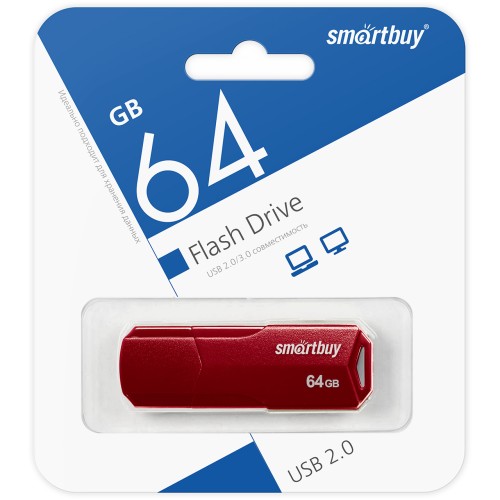 64Гб накопитель USB2.0 SMARTBUY Clue бургунди