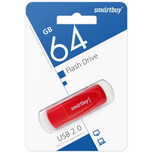 64Гб накопитель USB2.0 SMARTBUY Scout красный