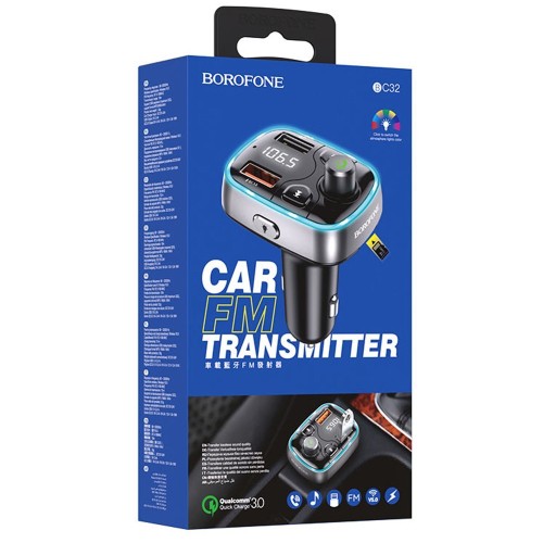 Авто FM модулятор BOROFONE BC32 (2USB/QC 3.0/TF) черный