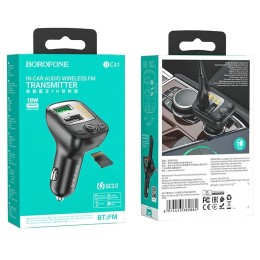 Авто FM модулятор BOROFONE BC41 (2USB QC3.0/TF/дисплей) черный