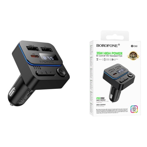 Авто FM модулятор BOROFONE BC60 (2USB/PD 20W) черный