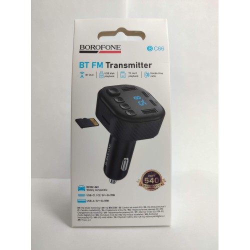 Авто FM модулятор BOROFONE BC66 (2USB 3А/2PD 18W/TF/дисплей) черный