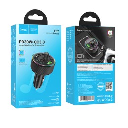 Авто FM модулятор HOCO E82 (2USB QC3.0/PD 30W/дисплей) черный