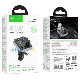 Авто FM модулятор HOCO E86 (2USB QC3.0/PD 30W/TF/дисплей) черный