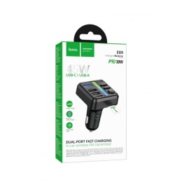 Авто FM модулятор HOCO E89 (2USB 3A/PD 30W/TF/дисплей) черный