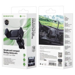 Автодержатель BOROFONE BH106 зажим в дефлектор серый металл
