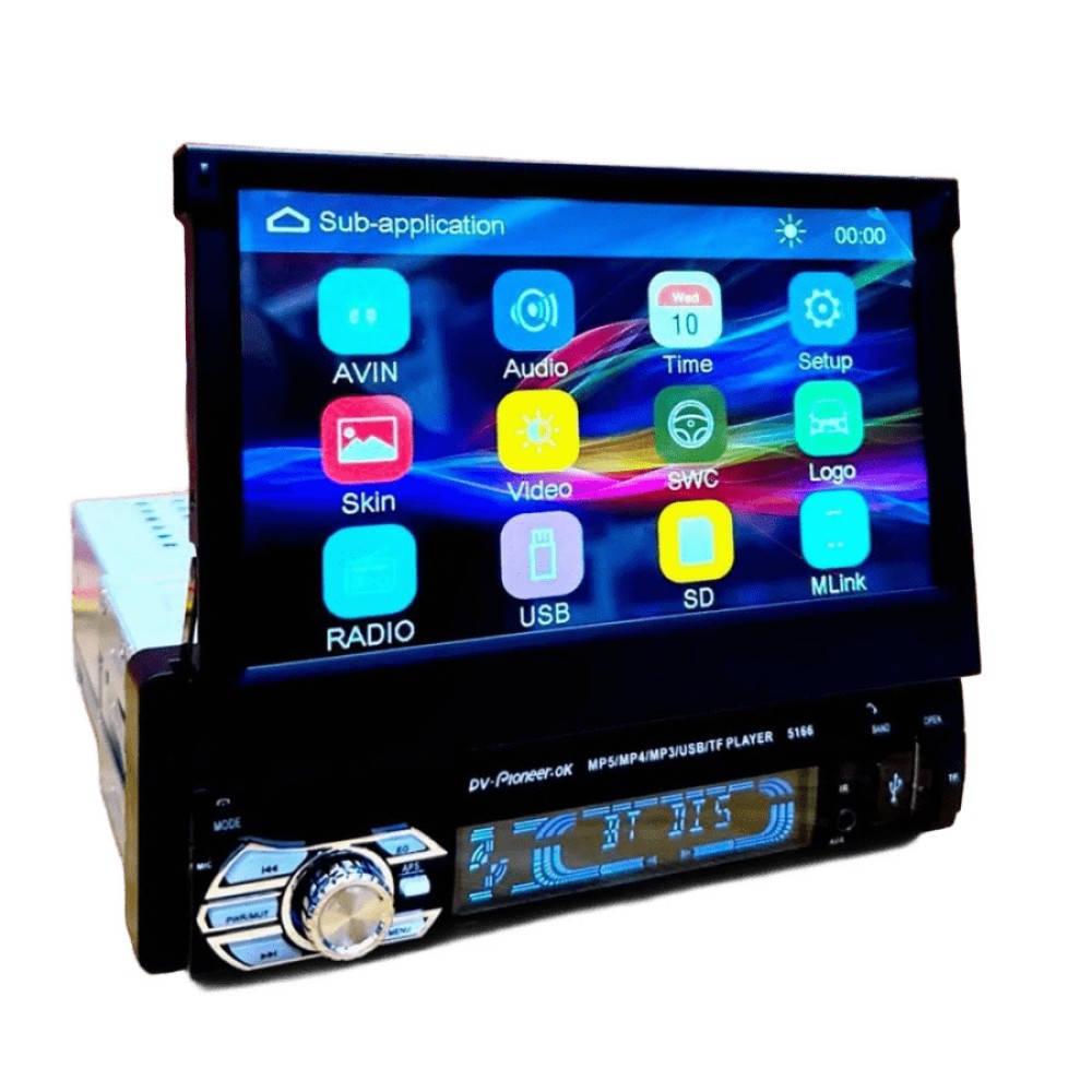 Автомагнитола Pioneeir 5166 (Выдвижной 7" экран/Bluetooth/USB/AUX/FM/пульт)