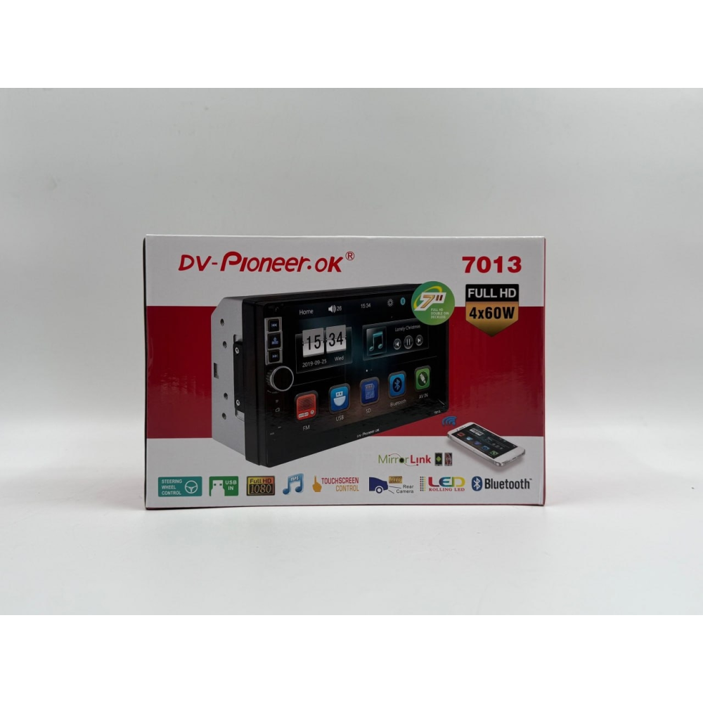 Автомагнитола Pioneeir DV-7013B (2DIN 7"/BT/USB/TF/мультируль/пульт)