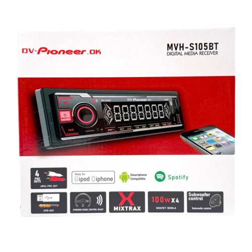 Автомагнитола Pioneeir MVH-S105BT (Bluetooth/USB/TF/AUX/FM/пульт)
