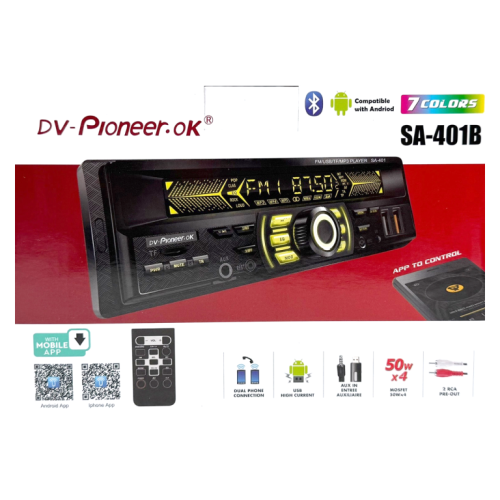 Автомагнитола Pioneeir SA-401B (Bluetooth/USB/AUX/FM/пульт)