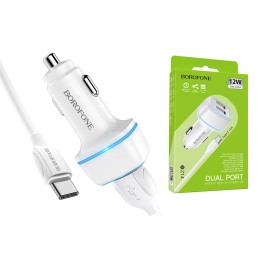Автомобильное ЗУ BOROFONE BZ14 + кабель Type-C (2USB/2.4A) белый