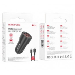 Автомобильное ЗУ BOROFONE Bz19 + кабель Micro USB (2USB/2.4A) черное