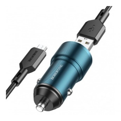 Автомобильное ЗУ BOROFONE BZ19A + кабель Micro USB (1USB/QC 3.0/18W) синее