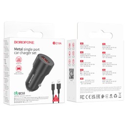 Автомобильное ЗУ BOROFONE BZ19A + кабель Type-C (1USB QC3.0/18W) черное