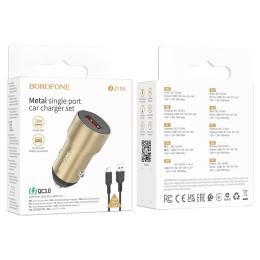 Автомобильное ЗУ BOROFONE BZ19A + кабель Type-C (1USB QC3.0/18W) золотистое