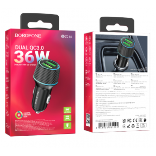 Автомобильное ЗУ BOROFONE BZ21A (2USB CQ3.0) черное