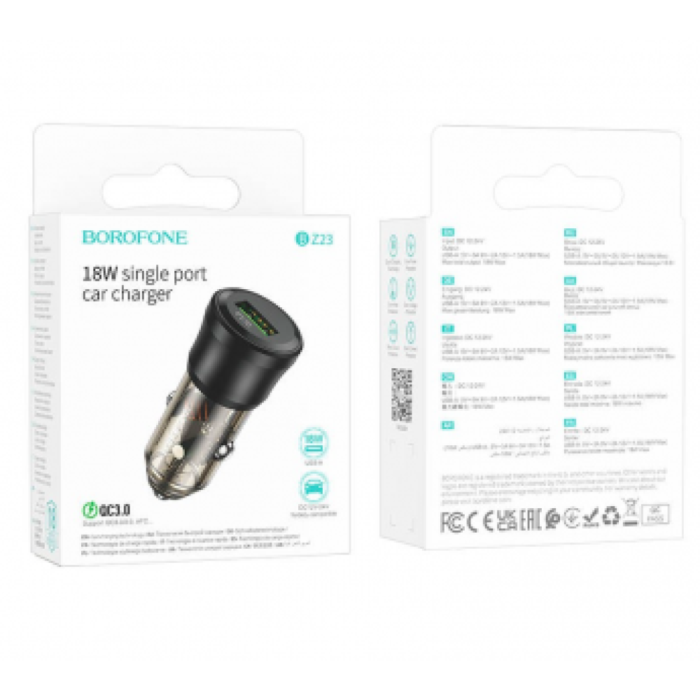 Автомобильное ЗУ BOROFONE BZ23 (USB QC3,0) черный