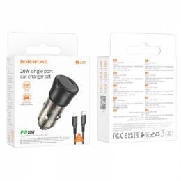 Автомобильное ЗУ BOROFONE Bz24 + кабель Lightning/Type-C (PD 20W) черное