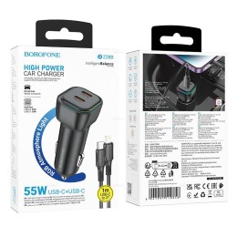 Автомобильное ЗУ BOROFONE BZ28B + кабель Lightning/Type-C (2PD 55W) черное