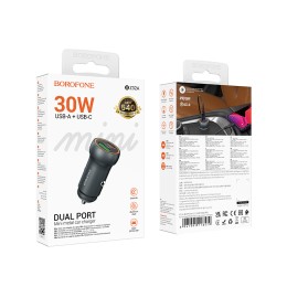 Автомобильное ЗУ BOROFONE BZ32A (USB CQ3.0/PD 30W) серый металл