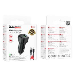 Автомобильное ЗУ BOROFONE BZ34 + кабель Micro USB (USB/QC 3.0/18W) черное