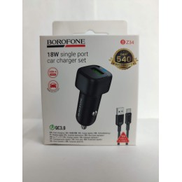 Автомобильное ЗУ BOROFONE BZ34 + кабель Type-C (USB/18W) черное
