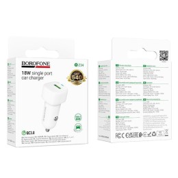 Автомобильное ЗУ BOROFONE BZ34 (USB CQ3.0/18W) белое