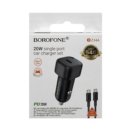 Автомобильное ЗУ BOROFONE BZ34A + кабель Type-C/Type-C (PD/20W) черное