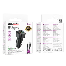 Автомобильное ЗУ BOROFONE BZ34B + кабель Type-C/Type-C (USB QC3.0/PD 20W) черное