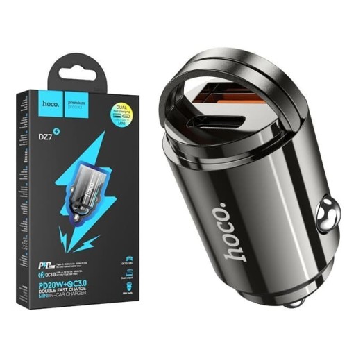 Автомобильное ЗУ HOCO DZ7 mini (PD 20W) серый металл