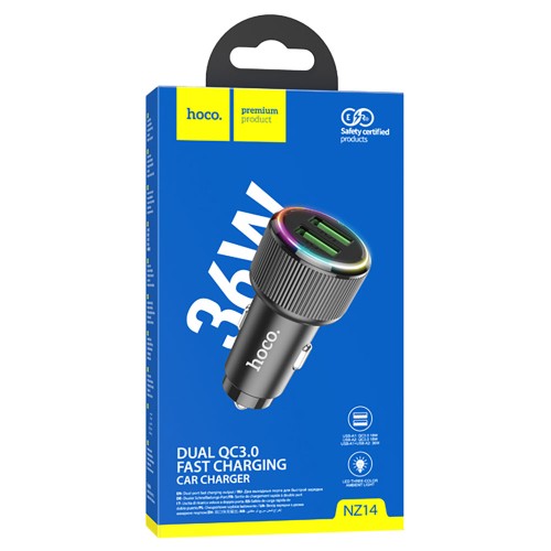 Автомобильное ЗУ HOCO NZ14 (2USB CQ3.0/36W) черный