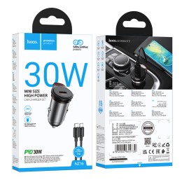 Автомобильное ЗУ HOCO NZ16 + кабель Type-С (PD 30W) серый металл