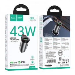 Автомобильное ЗУ HOCO NZ16A (USB QC3.0/PD 25W) серый металл