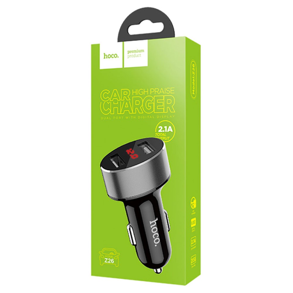 Автомобильное ЗУ HOCO Z26 (2USB/2.1A/дисплей) черное