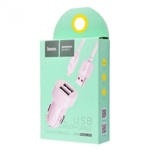 Автомобильное ЗУ HOCO Z2A + кабель Micro USB (2USB/2.4A) белое