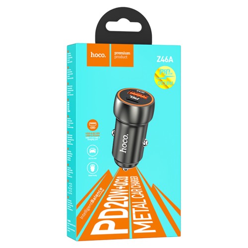 Автомобильное ЗУ HOCO Z46A (USB QC3.0/PD 20W/W15) серое