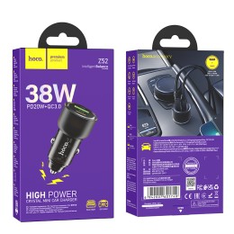 Автомобильное ЗУ HOCO Z52 (USB QC3.0/PD 20W/W38) черный