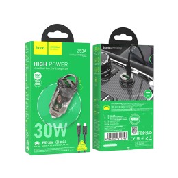 Автомобильное ЗУ HOCO Z53A + кабель Type-С/Type-C (PD 30W) черный
