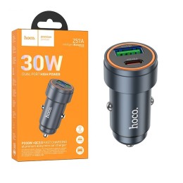 Автомобильное ЗУ HOCO Z57A (USB QC3.0/PD 30W) серый металл