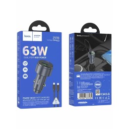 Автомобильное ЗУ HOCO Z57B + кабель Type-С/Type-C (USB QC3.0/PD 67W) серый металл