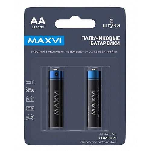 Батарейка алкалиновая AA (LR6) MAXVI COMFORT 1.5V (цена за 1шт. блистер 2шт)