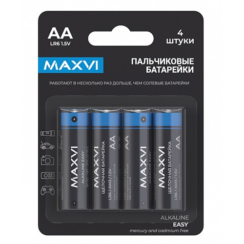 Батарейка алкалиновая AA (LR6) MAXVI EASY 1.5V (цена за 1шт. блистер 4шт)