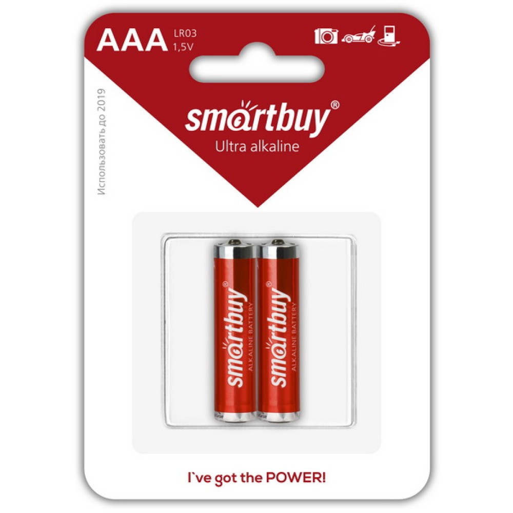 Батарейка алкалиновая AAA (LR03) SMARTBUY 2B 1.5V (цена за 1шт, блистер 2шт)
