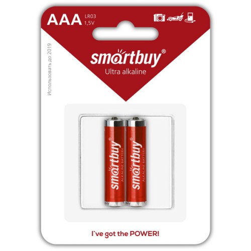 Батарейка алкалиновая AAA (LR03) SMARTBUY 2B 1.5V (цена за 1шт, блистер 2шт)