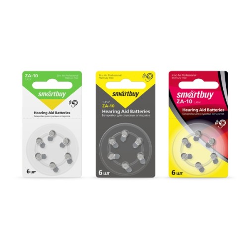 Батарейки для слуховых аппаратов ZA10 SMARTBUY (цена за 1 шт, блистер 6 шт)